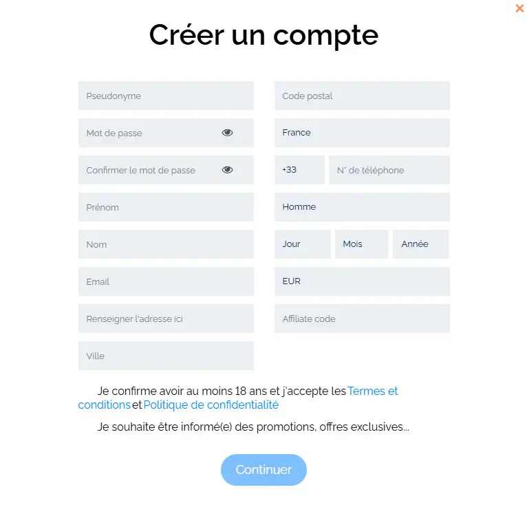 Processus d'inscription LuckyWave Casino